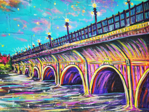 Impressionist mural of MacArthur Bridge